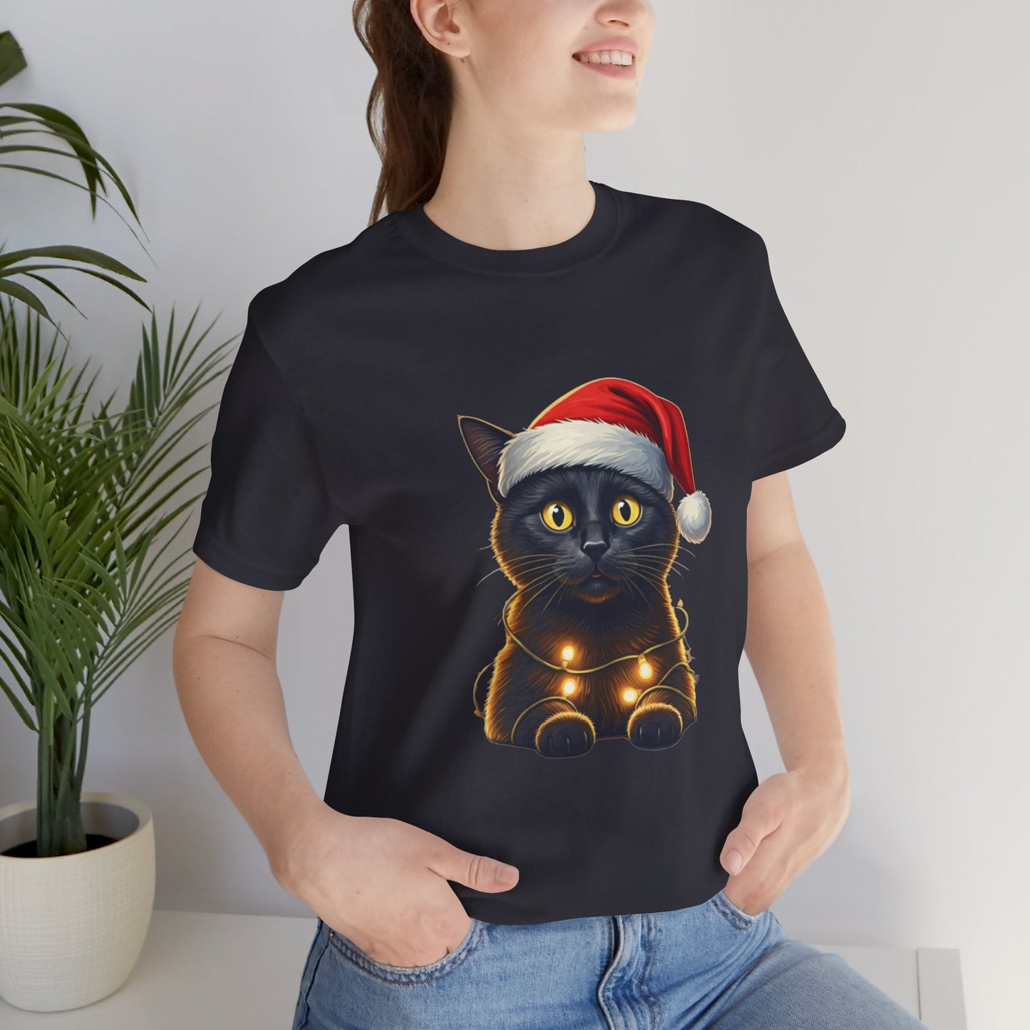 Black Cat Santa Hat Unisex T-Shirt - Urban Studio Creations