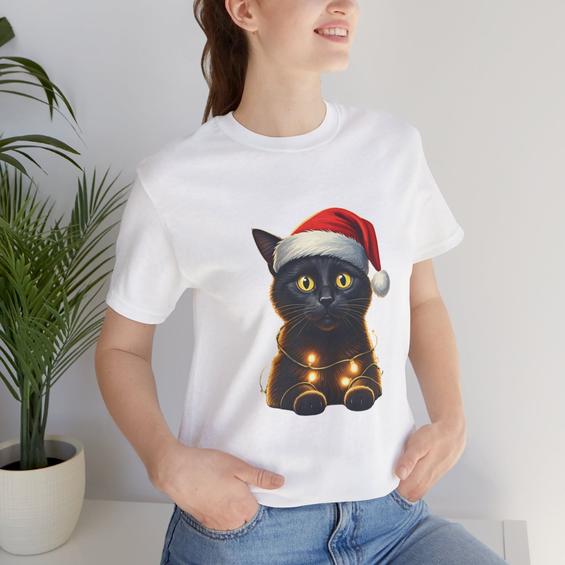 Black Cat Santa Hat Unisex T-Shirt - Urban Studio Creations