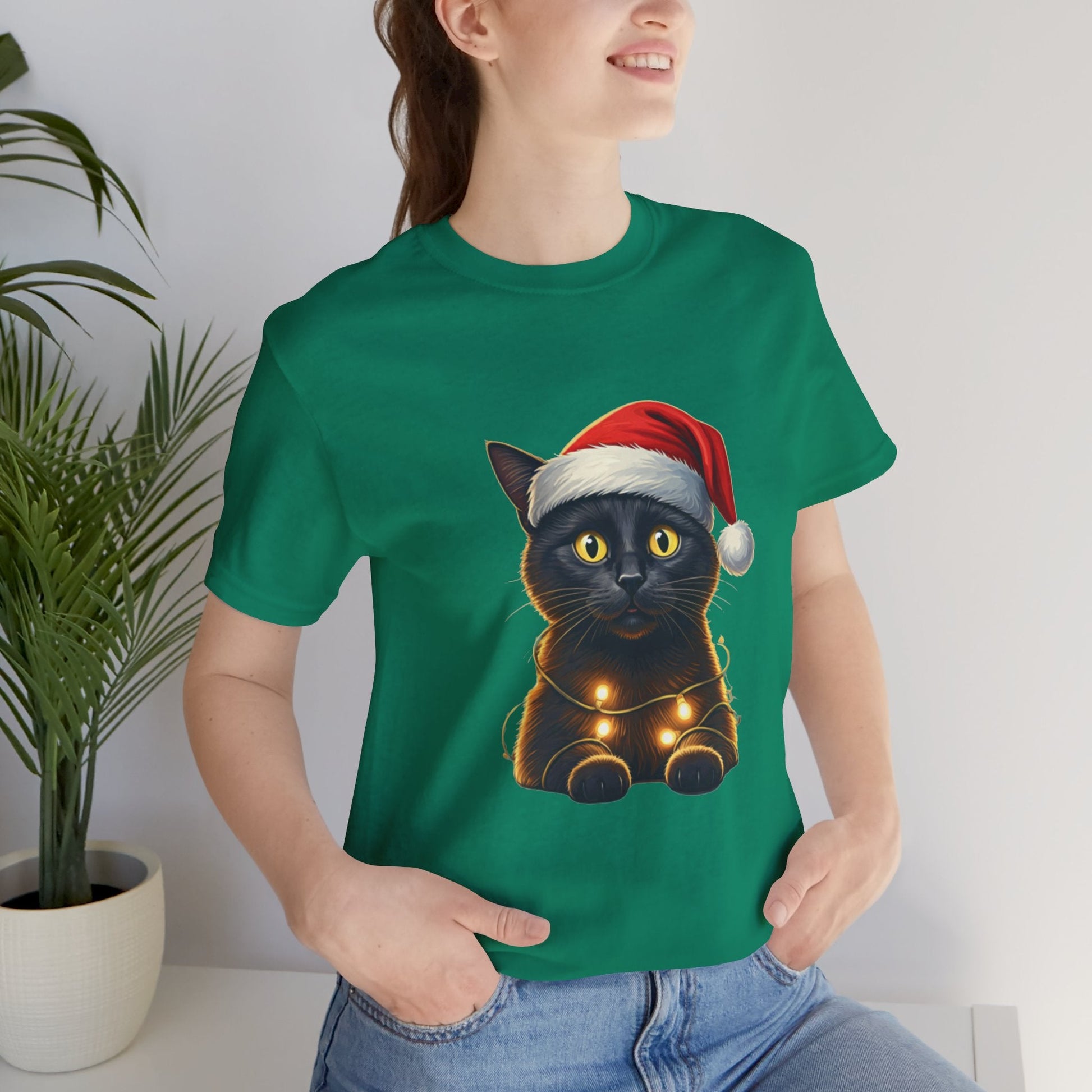 Black Cat Santa Hat Unisex T-Shirt - Urban Studio Creations