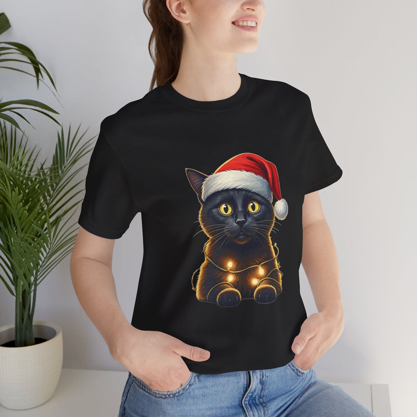 Black Cat Santa Hat Unisex T-Shirt - Urban Studio Creations