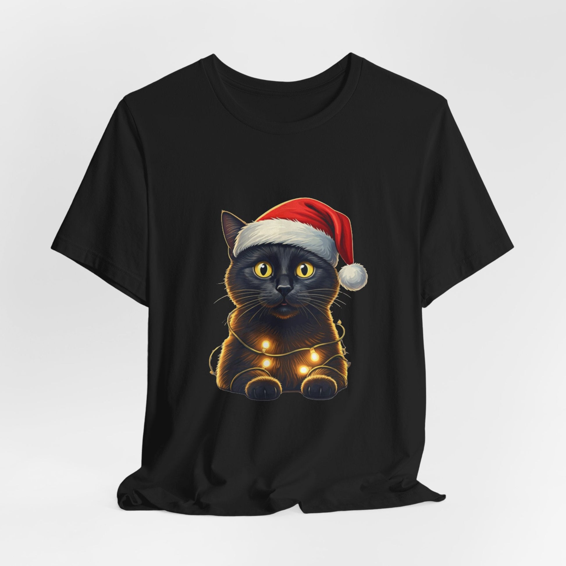 Black Cat Santa Hat Unisex T-Shirt - Urban Studio Creations