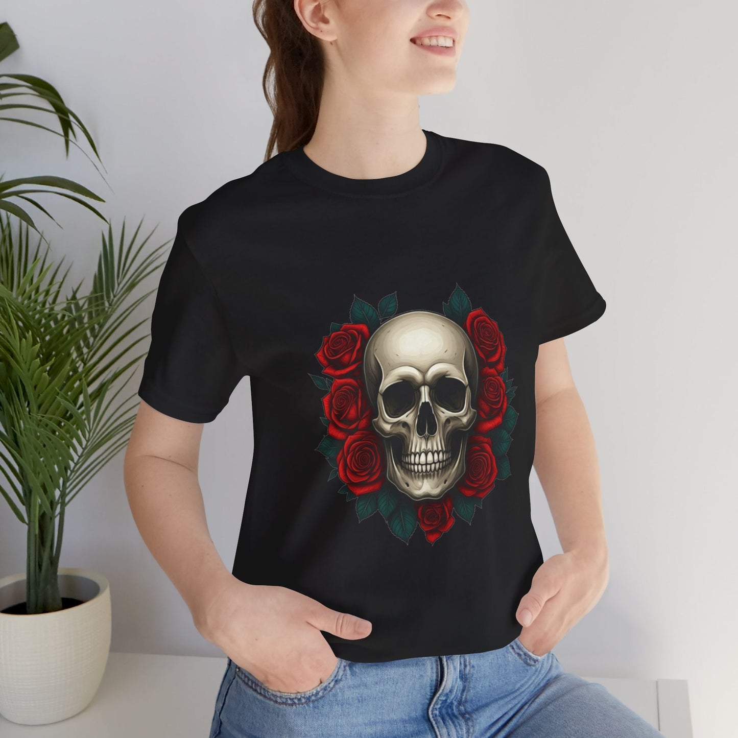 Elegant Dark Skull & Roses Unisex T-Shirt - Urban Studio Creations