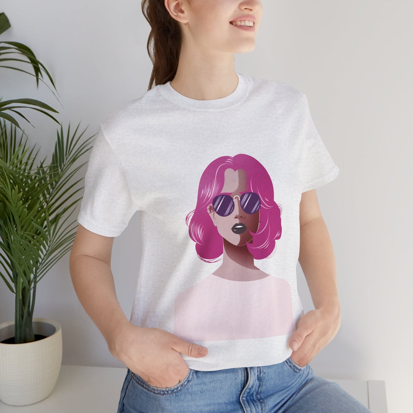 Pink - Haired Woman Unisex T-Shirt - Urban Studio Creations